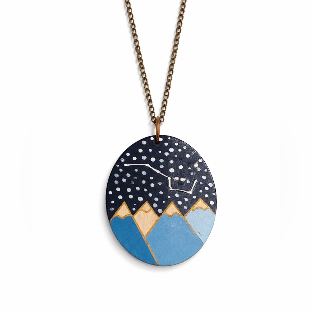 Constellation Mountain Pendant Necklace
Wood hand painted